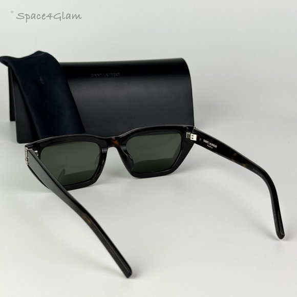 NEW Saint Laurent SLM127/F 002 Havana Green Cat Eye Women Sunglasses - Picture 6 of 12